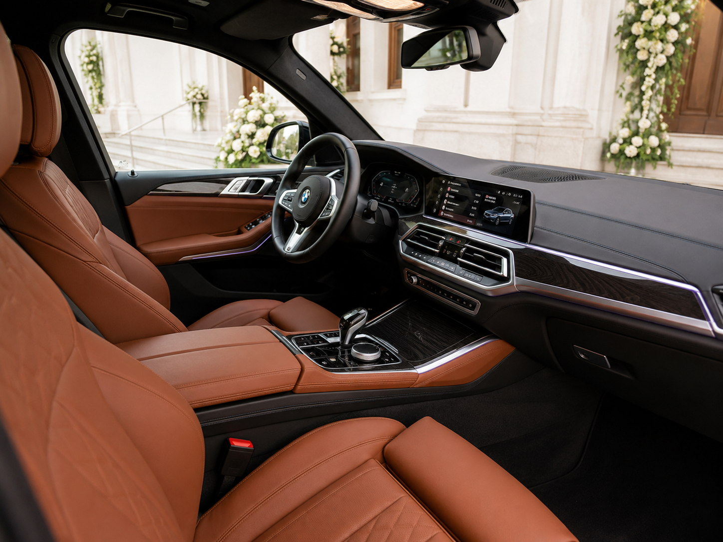 BMW do ślubu Praszka z elegancką dekoracją